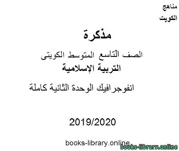 مذكّرة انفوجرافيك الوحدة الثانية كاملة 2019 2020 م في مادة التربية الإسلامية للصف التاسع للفصل الأول وفق المنهاج الكويتي الحديث