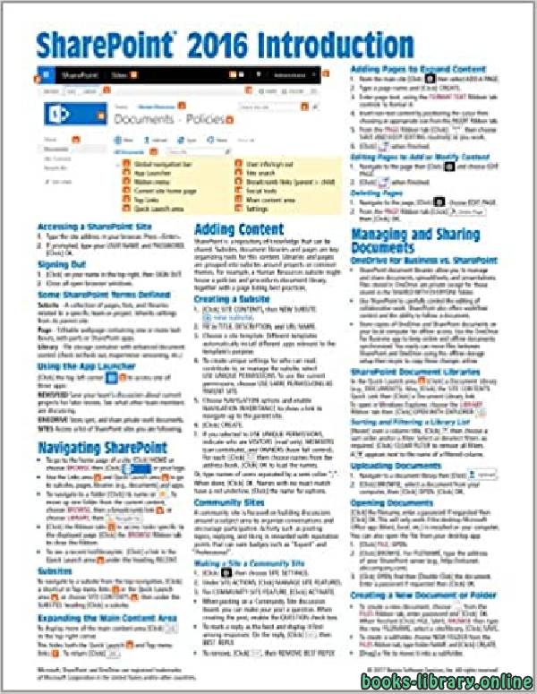 Microsoft SharePoint 2016 Introduction Quick Reference Guide