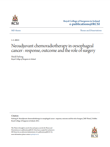 رسالة ماجستير بعنوان :Neoadjuvant chemoradiotherapy in oesophageal cancer : response, outcome and the role of surgery