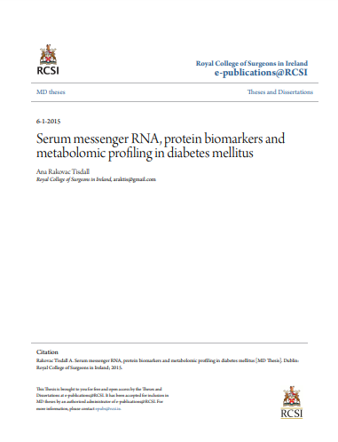 رسالة ماجستير بعنوان :Serum messenger RNA, protein biomarkers and metabolomic profiling in diabetes mellitus