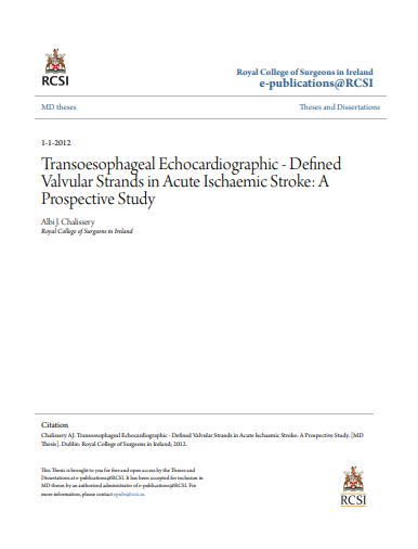 رسالة ماجستير بعنوان :Transoesophageal Echocardiographic   Defined Valvular Strands in Acute Ischaemic Stroke: A Prospective Study