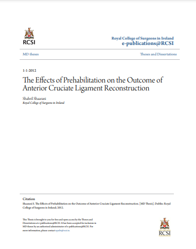 رسالة ماجستير بعنوان :The Effects of Prehabilitation on the Outcome of Anterior Cruciate Ligament Reconstruction