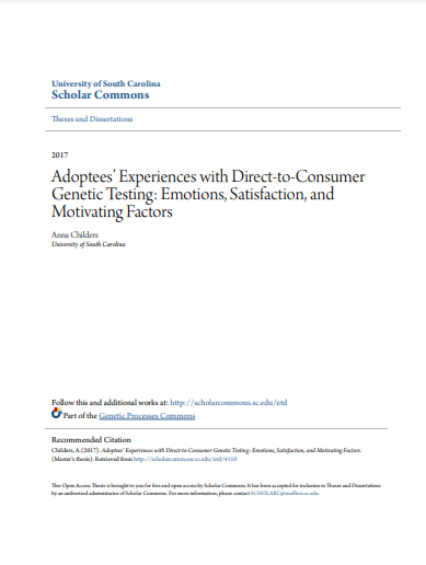رسالة  بعنوان :Adoptees’ Experiences with Direct to Consumer Genetic Testing: Emotions, Satisfaction, and Motivating Factors