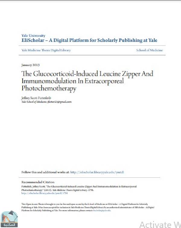 رسالة The Glucocorticoid Induced Leucine Zipper And Immunomodulation In Extracorporeal Photochemotherapy