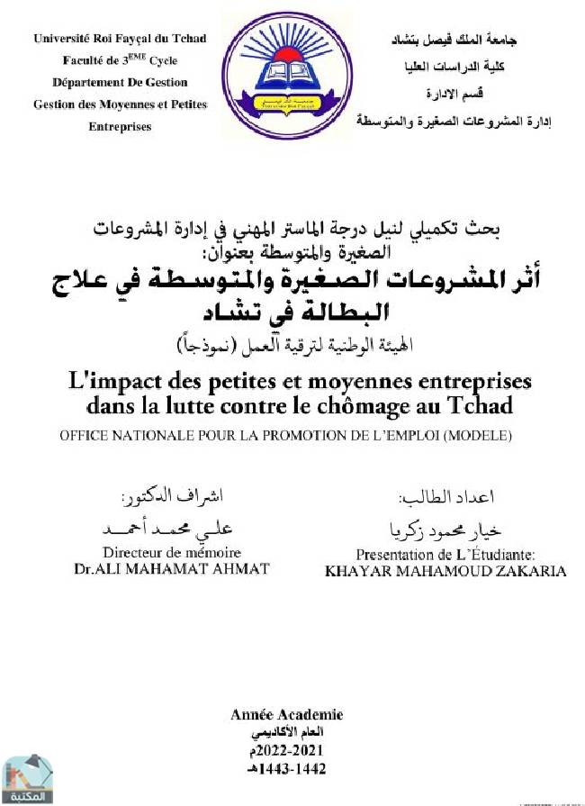 رسالة أثر المشروعات الصغيرة والمتوسطة على معالجة البطالة في تشاد (ماجستير)